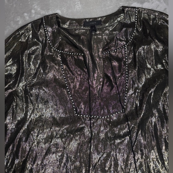 J.Crew Silk Metallic Blend Gold Shimmer Boho Long Sleeves Tunic Blouse Size 8 - Picture 5 of 16